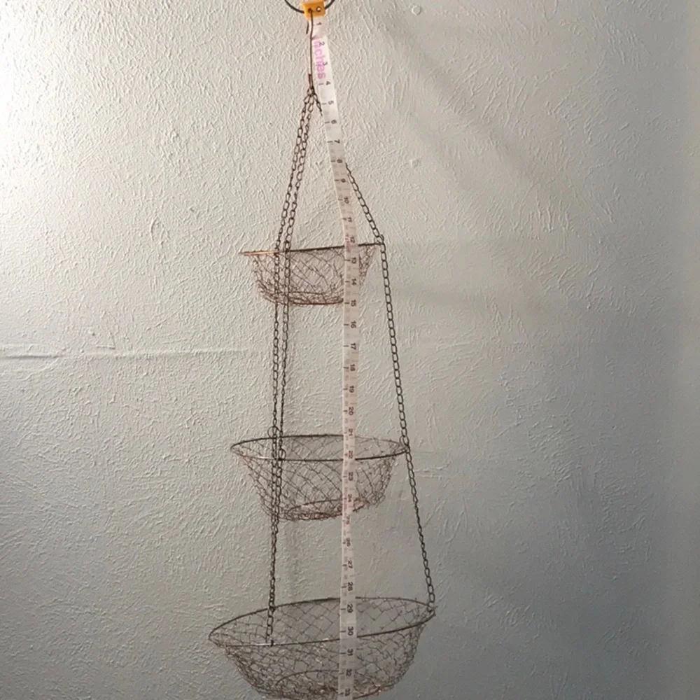 Vintage 3 tier hanging round metal copper color fruit vegetable hanger not hung - Picture 10 of 12